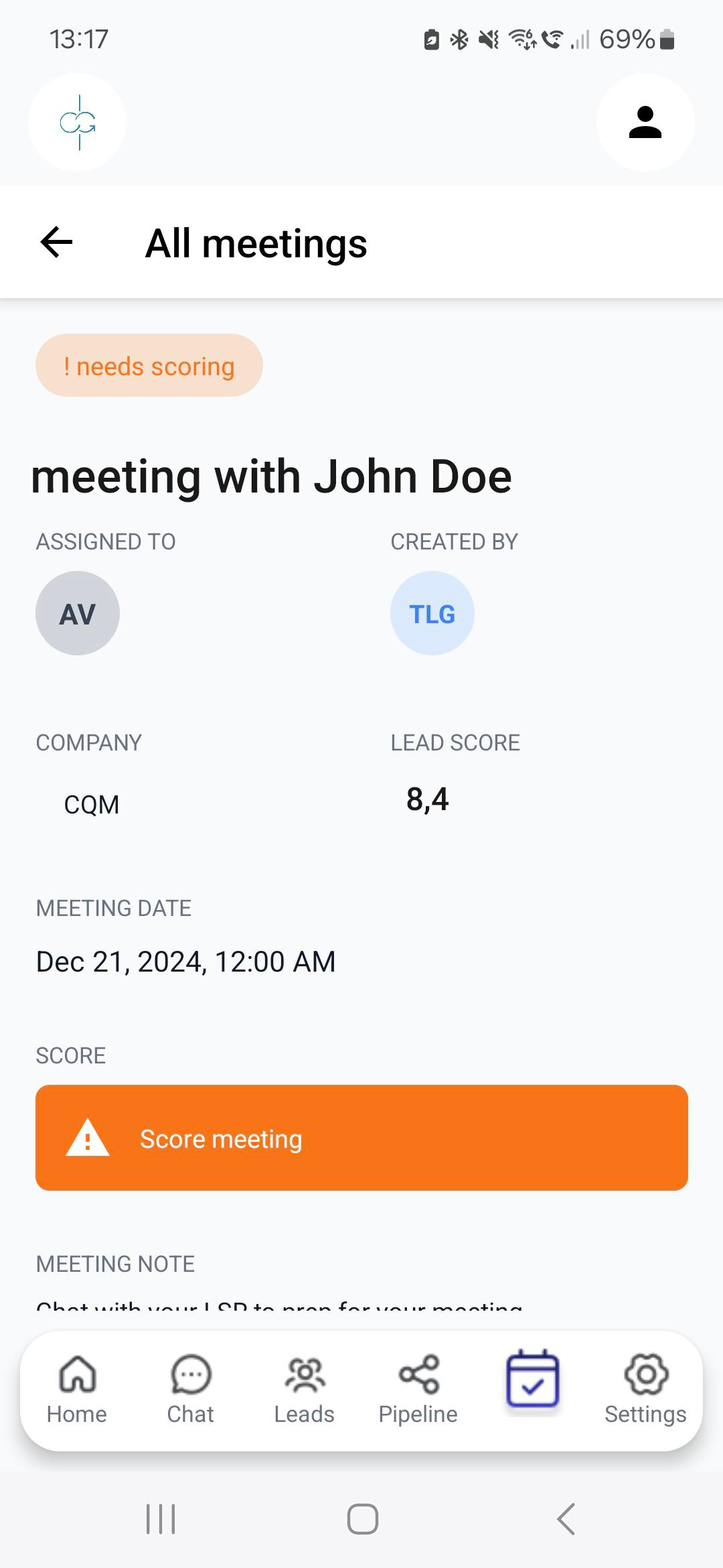Meeting Details in The Linq Group App